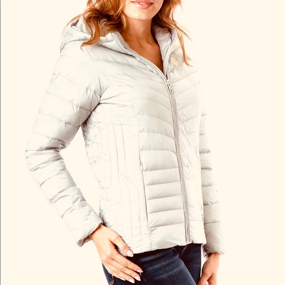 U.S. Polo Assn. Women White Pearl Puffer Jacket Size Medium NWT - Picture 1 of 16